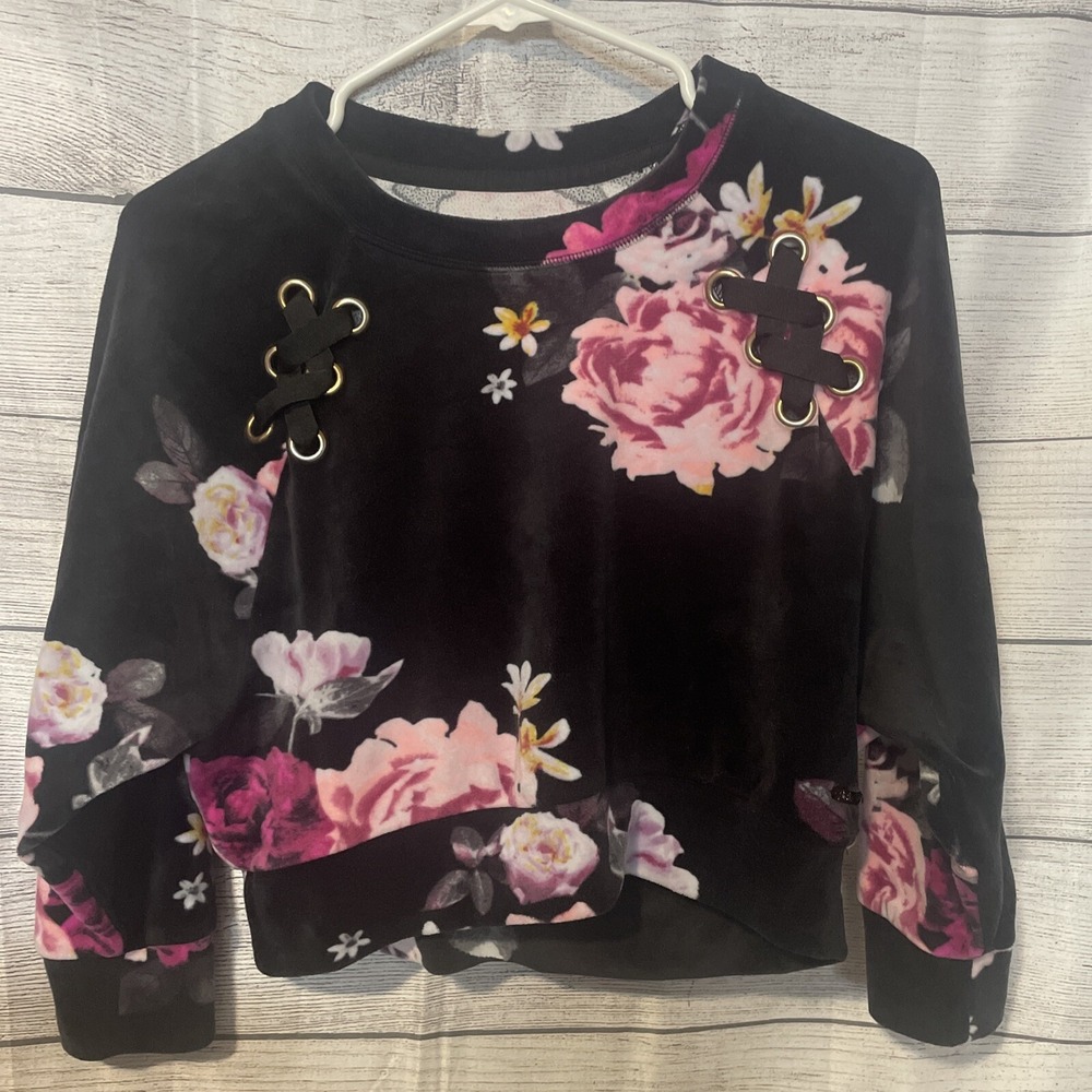 5/$20! Justice Girls Black Floral Sweatshirt Soft Pullover Floral‎ Size M- 10